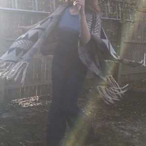 Hooded Tribal Open Front Poncho (Ruana)